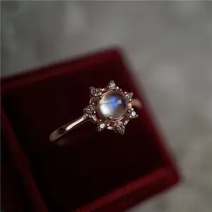 Rose Gold Floral Moonstone Ring - Birthstone Opal Gemstone Cocktail Ring