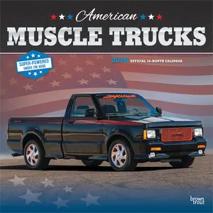 American Muscle Trucks OFFICIAL | 2026 12 x 24 Inch (Hanging) Monthly Square Wall Calendar | Foil Stamped Cover | Plastic-Free | BrownTrout | USA Motor Ford Chevrolet Dodge GMC
