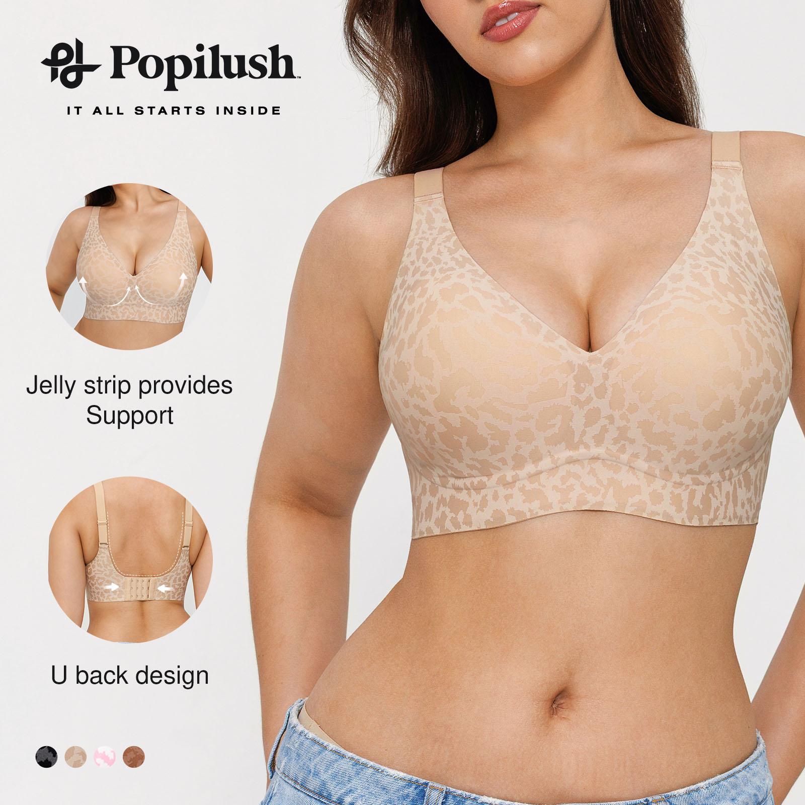 Popilush Cooling Bra Seamless Wireless Jelly Bra Leopard Print - Adjustable Strapless Sexy V-neck Molded Cup, Ultra Comfort & Strong Support Women