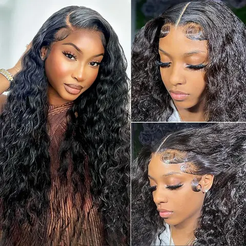 250% Density Deep Wave 13x6 HD Glueless Lace Front Human Hair Wig with Drawstring Brazilian Curly Wigs Human Hair For Women Pre Plucked Wet and Wavy Lace Frontal Wig 250% Density summerwins Elastic Band No Tangle