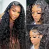 250% Density Deep Wave 13x6 HD Glueless Lace Front Human Hair Wig with Drawstring Brazilian Curly Wigs Human Hair For Women Pre Plucked Wet and Wavy Lace Frontal Wig 250% Density summerwins Elastic Band No Tangle