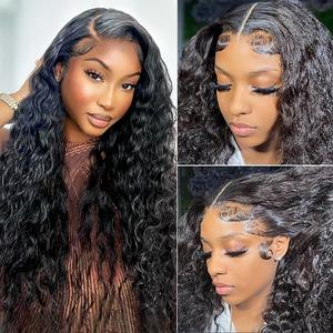 250% Density Deep Wave 13x6 HD Glueless Lace Front Human Hair Wig with Drawstring Brazilian Curly Wigs Human Hair For Women Pre Plucked Wet and Wavy Lace Frontal Wig 250% Density summerwins