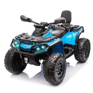 GARVEE 4 Wheel Electric ATV, Bombardier Licensed 12V Ride On Vehicle with 2-Seater, LED Lights, Music, USB, 2-4 Mph Safety Speed, Suitable for Ages 3-8, Blue