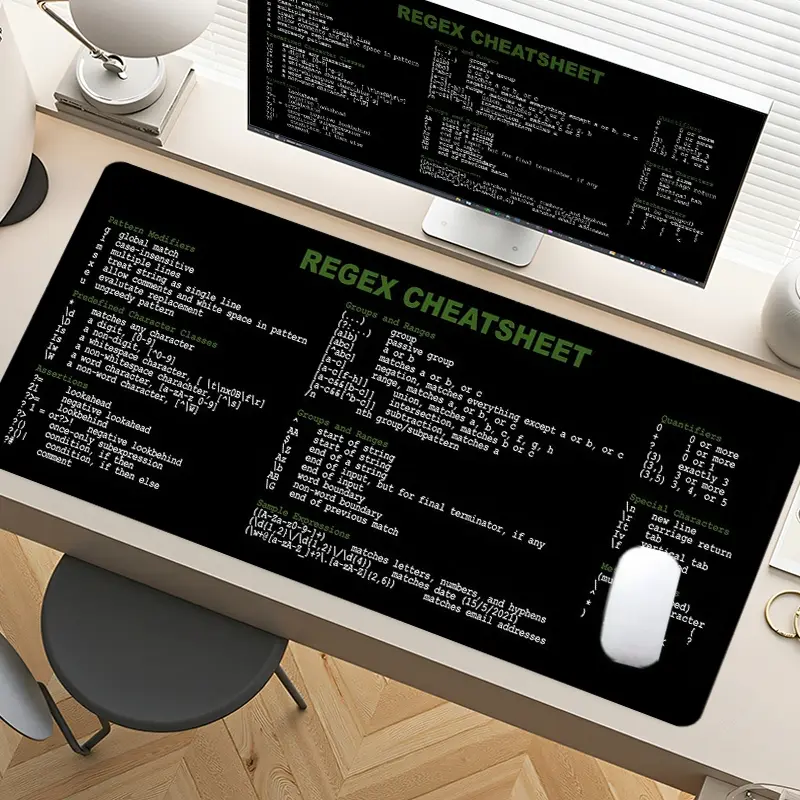 Regex Cheatsheet Black & Green Tech Gaming Mouse Pad Extra Large Computer Mouse Pads for Desk xxl Mouse Pad for Laptop Big Mouse Pad Extended Mouse Pad with Non-Slip Rubber Base Stitched Edge for Home and Office
