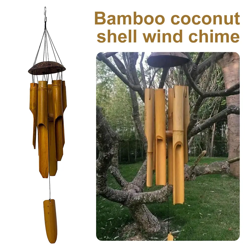 Bamboo And Coconut Wind Chime - Crafted from Natural Bamboo And Coconut Shell, Featuring a Robust Hanging Design for Distinctive Garden Decoration - Produces Soothing Sounds for Outdoor Areas