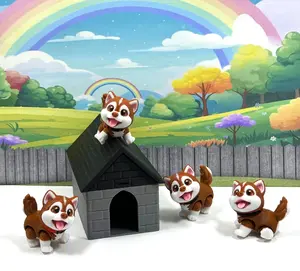 4pcs Cute Baby Husky Chibi Edition, 3D Printed Articulated Fidget Baby Husky Dog, Brown Poseable Animal Toy, Custom Pet Gift for Dog Lovers