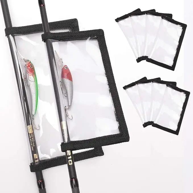 10pcs Fishing Lure Wraps - 5 Large + 5 Small PVC Bait Holders with Strong Velcro, Rod Mounted Fishing Bait Bags Protector for Lures