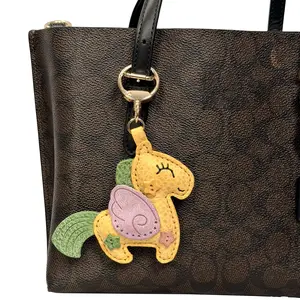 Pegasus Bag Charm Handmade Multicolor Waxed Cowhide Leather Hand Saddle Stitching Vintage Leather Purse Pendant With Natural Frosted Distressed Texture Color-Changing Leather Accessory  Handbag Keychain Lovely Gift For Women