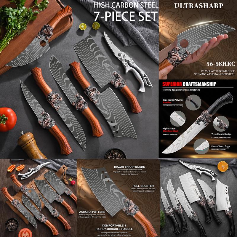 Knife Multicolor Premium Stainless Steel Cutlery Set Block Kitchen Knives super sharp kitchen knife Super Sharp masakan  rumahan