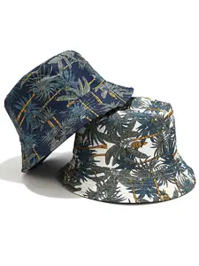 Coconut Tree Print Bucket Hats Classic Hip Hop Reversible Couple Basin Hats Outdoor Sunshade Fisherman Cap For Women & Men
