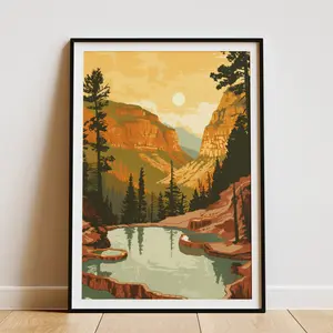 Hot Springs National Park Poster Vintage Travel Poster Mid Century Modern Art Landscape Print Nature Art