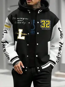 Men's Jacket Letter Graphic  Color Block Varsity College Style Long Sleeve Y2k Streetwear Baseball Jacket Hoodie not included