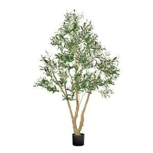 VEVOR 6FT Silk Artificial Olive Tree with Black Rubber Pot, Decorative Faux Plant with Natural Wood Trunk, Realistic Green Leaves & Fruits for Home, Office Decor