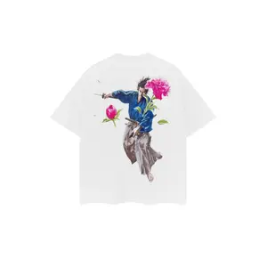 Vagabond "Slash the Flowers" Heavyweight Vintage Tee 100% Cotton OVERSIZED Anime T-shirt Menswear Top Tshirt Streetwear Casual Round Neck White Crewneck Tropical Operator Shortsleeve Fathersdaygift