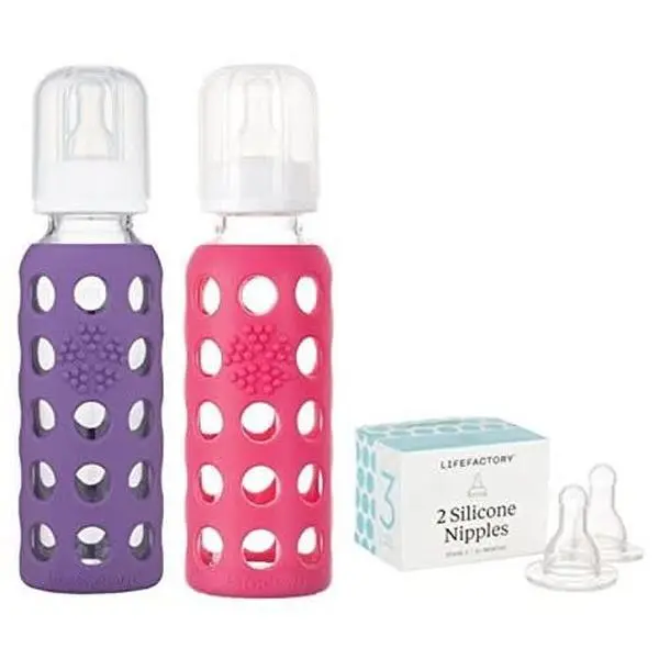Lifefactory 9oz Glass Baby Bottle 2pk with Stage 3 Nipples