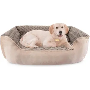 Rectangle Dog Bed for Large Medium Small Dogs Machine Washable Sleeping Sofa Non-Slip Bottom Breathable Soft Puppy Bed Durable Orthopedic Calming Pet Cuddler, Multiple Size, Beige
