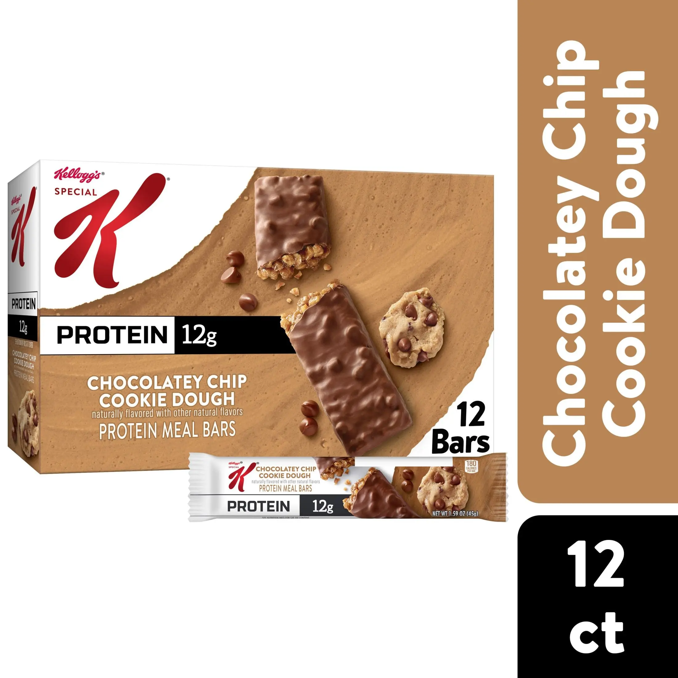 Kellogg's Special K Chocolatey Chip Cookie Dough Chewy Protein Meal Bars, Ready-to-Eat, 12 Count