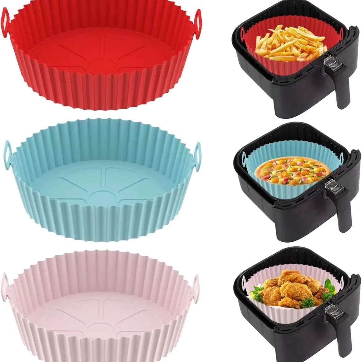 3 Pack Silicone Air Fryer Liners Pot - 8 inch Food Grade Air Fryer Basket Reusable Air Fryer Liners 240℃ High Temperature Resistant Round Shape Air Fr