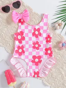 Valentine's Day clothing for baby girls, cute and sweet princess style for summer, big flower design, sleeveless vest style one-piece swimsuit, suitable for outdoor activities, swimming, water parks, and swimming classes in school, Toddler Swimsuit