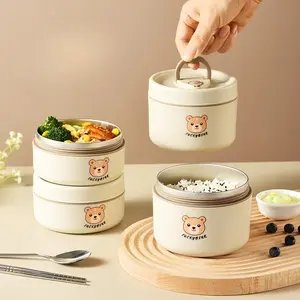 1Pc Insulated Bento Box Portable Stainless Steel Food Container, Round Stackable Leakproof Thermal Food Container for Adult Men Women, Leakproof Lunch Box