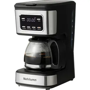 5-Cup Programmable Coffee Maker - Reusable Filter, Clear Water Level Indicator, Auto Shut-Off, Black & Stainless Steel Coffee Pot