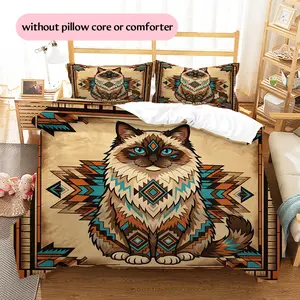 Geometric Cat  Printed bedding set, duvet cover and pillowcases, home decor, Christmas decoration, bedroom duvet cover, Christmas gift, birthday gift (1 * duvet cover + 2 * pillowcases, inse