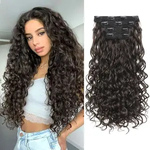 SummerVibes AISI HAIR Extensiones de cabello rizado con clip de 4 piezas de 16 pulgadas, trama de encaje natural, fibra antienredos, ajuste seguro para uso diario y ocasiones especiales de mujeres