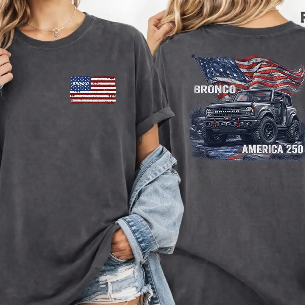 Ford Bronco 252TH OF America T-Shirt, Off Road SUV Adventure Graphic Tee, Outdoor Lake Life Truck, Vintage Automotive Streetwear, Gift For Bronco Fans
