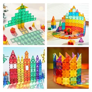MiDeer Colorful Magnetic Tiles 100 Pcs - Dazzling Transparency & Magnetic Stability for Toddler 3-5, Educational 3D Construction STEM Learning Toy for Kids Age 3-5