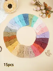 15pcs Baby Nylon Bow Hair Bands, High Elastic Soft Skin-Friendly, Suitable for Newborns, Multiple Colors, Morandi and Macaron Series