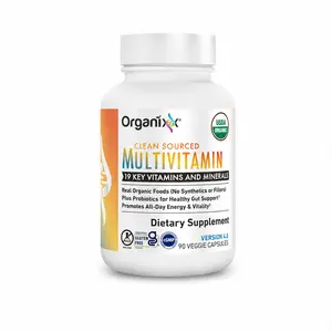 Organixx Vegan Dietary Multivitamin - Gluten-Free, High Bioavailability, Prebiotic, Probiotics, Vitamin C, D3, B Complex, Organic Fruits & Veggies, Supports Digestive Gut, Immune, Brain Health, 90 Gel Capsules Supplement, Multi-Ingredient Vitamins Supplem