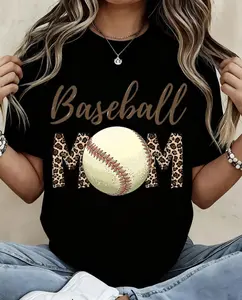 100% Cotton Male Clothing Baseball Mom Leopard Print Summer Short Sleeve T-Shirt Easter Gifts