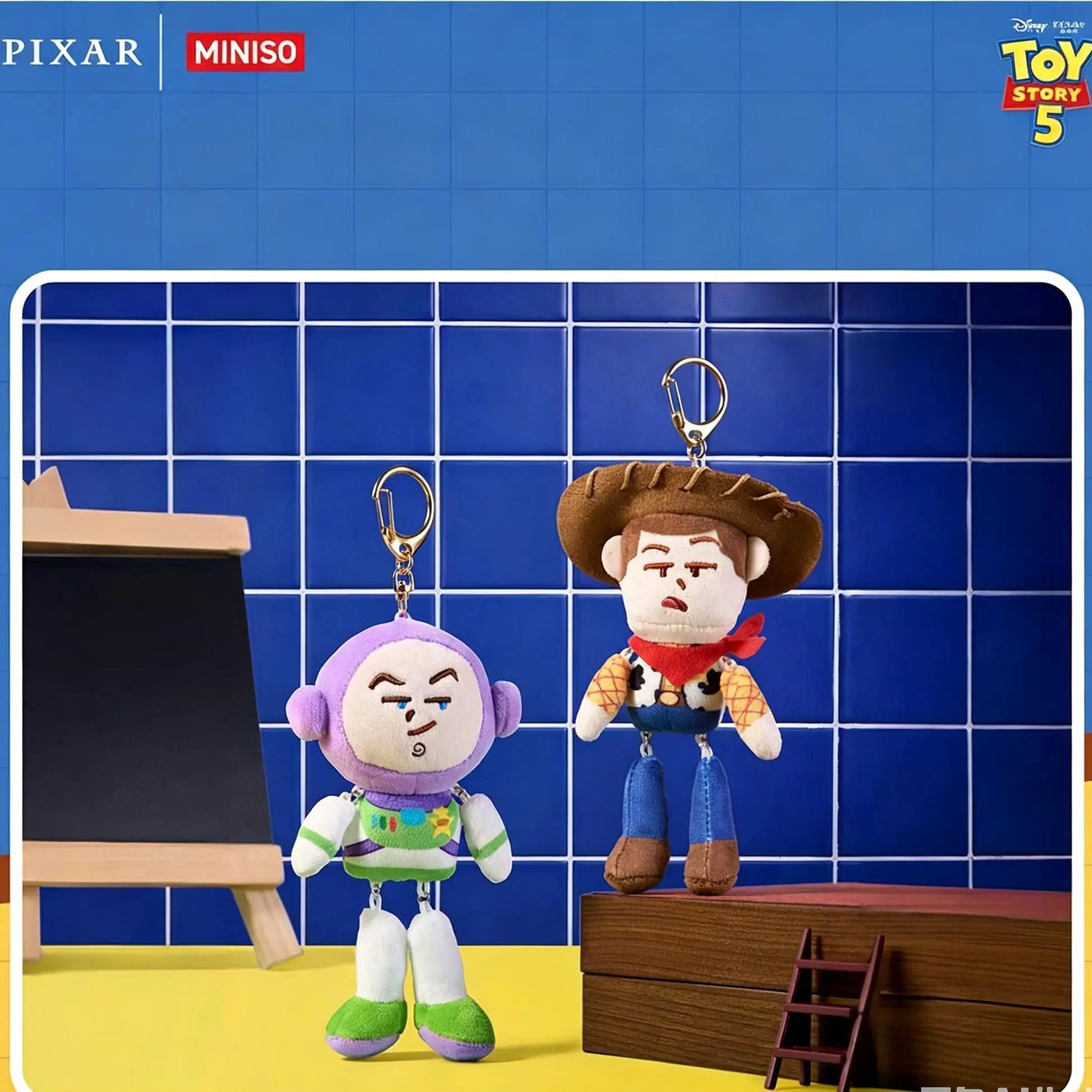 MINISO Disney Pixar Toy Story 5 Woody Swinging Abstract Plush Pendant, Cartoon Doll Keychain & Backpack Charm