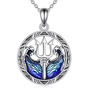 Poseidon Trident Necklace 925 Sterling Silver Poseidon Necklace Trident Necklace for Men Ocean Wave Necklace Jewelry for Men Women Birthday Christmas Gift
