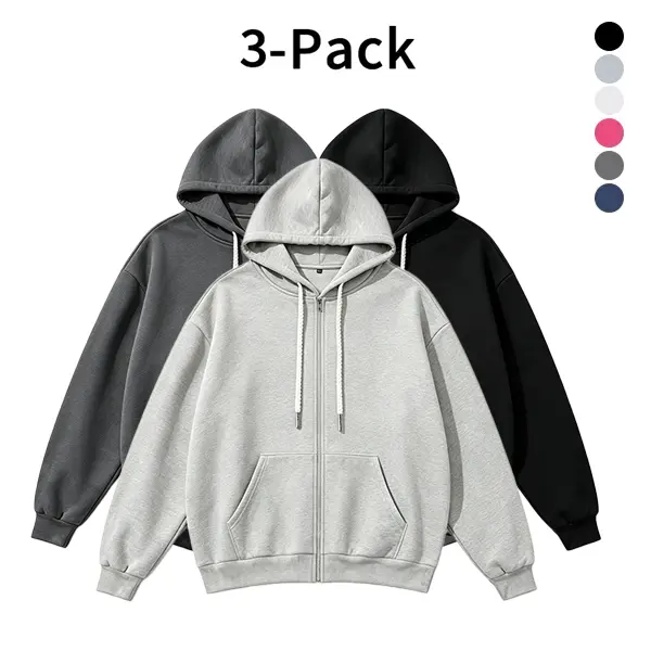 Value 3 Pack Zip Up Hoodies for Men Soft Breathable Drawstring Hooded Sweatshirts Gym Street Casual Daily Long Sleeve Tops Menswear