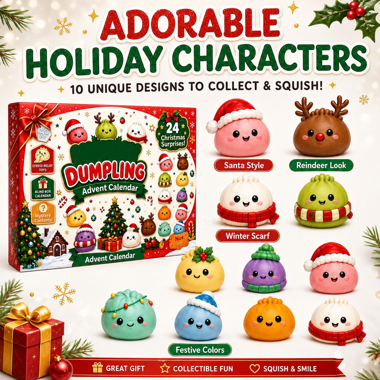 2026 Dumpling Squishy Advent Calendar - Indoor Recreation Stress Relief Toy, 24 Surprise Kawaii Mini Food Squishy Figures, Cute Christmas Countdown Holiday Gift