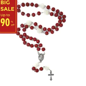 Rosary Necklace Red Classic Color Vibrant Rosary CrossPendant Necklace Catholic Religious Symbol Perfect DailyPrayer