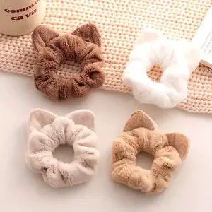 Cute Plush Cat Ear Design Hair Tie for Ponytail Hairstyle, 4 Counts/set Hair Scrunchies, Hair Accessories for Women & Girls, Minimalist Headwear Suitable for Thick Hair, Christmas Gift
