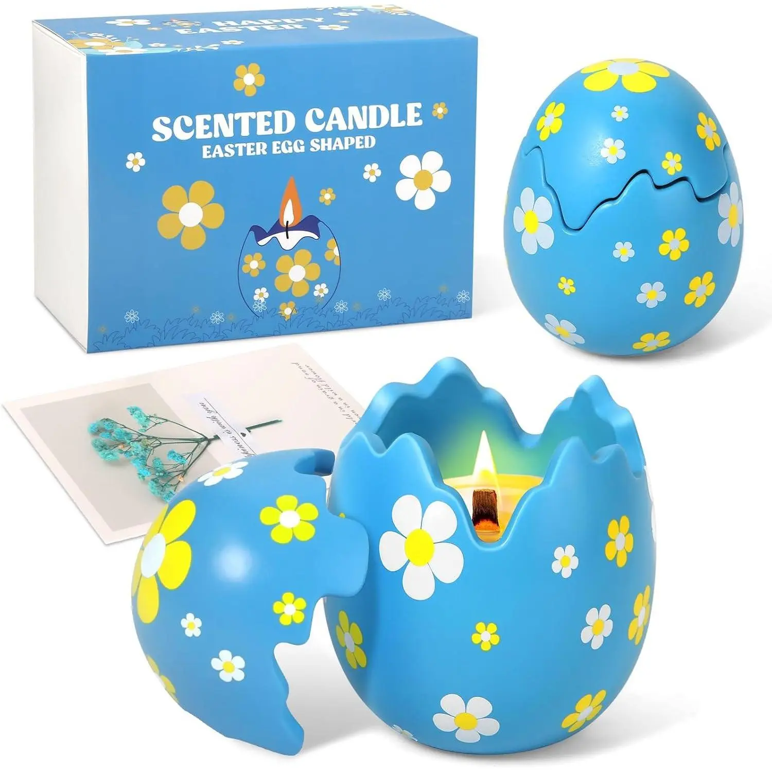 Easter Egg Scented Candle - Easter Gifts for Women, Bluebell Scented Candle with Natural Wood Wick,Basket Stuffers Spring Home Decor Indoor 8.8oz Blue