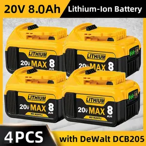 4PACK&2PACK 8Ah 20V High-Capacity Lithium-Ion Replacement Battery for Dewalt 20V Max Tools - Compatible with DCB200, DCB205, DCB206, DCB204, DCB201, DCB203, DCB210, DCB208, DCB182 and 20V DCD/DCF/DCG/DCS  - Power Source with  dewatlt powertools
