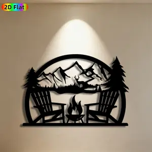 1pc Campfire & Deer Metal Wall Art,Campfire & Deer Statue Mural, Ideal Gift for Christmas, New Year, Nature Enthusiasts, Rust-Resistant Metal Wall Decor Wall Sculptures, Perfect for Patio Wall & Garden Fence, Outdoor Decor Enthusiasts