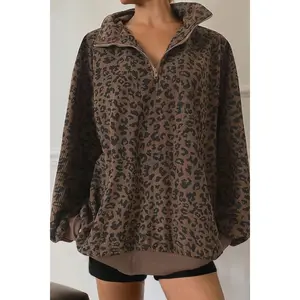 Leopard Corduroy Quarter-Zip Sweatshirt