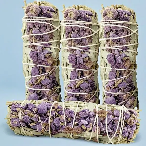 Purifying Sage Incense Sticks for Home Cleansing - Lavender White Sage Smudge Sticks Pack of 4 - Natural Energy Cleanser - Reusable Aromatic Sticks for Relaxation - Handmade Herbal Blends for Positive Vibes Freshener Perfume Scented Fragrance