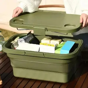 Large Capacity Portable Foldable Picnic Basket, Foldable Storage Basket with Lid, Outdoor Camping Fruit Storage Basket, Picnic Basket for Outdoor Camping, Camping Gear