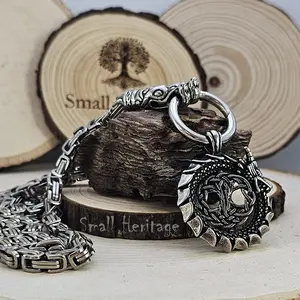 Small Heritage Jormungandr Necklace – Rotating Yggdrasil Tree of Life Nidhogg Dragon Pendant