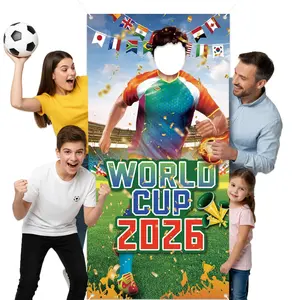 2D Flat Banner Door Cover, Soccer Party Decoration, Football Player Cutout Background, Photo Booth Prop, No Power Needed, 1pc
