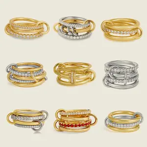 Ladies Luxury Cubic Zirconia Gold Plated Multi-Layer Connection Ring Fashion Mix Stackable Finger Ring Party Jewelry