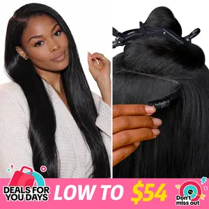 [Lowest Price]LASHEY Top-Tier Invisible Clip-Ins, 100% Human Hair Extensions with Seamless Invisible Hairline | Yaki Straight, Body Wave, Kinky Curly, Silky Straight & Kinky Straight | 14–24 Inch,2-3 Packs for Full Head#TikTokShopStockUp #SummerVibes