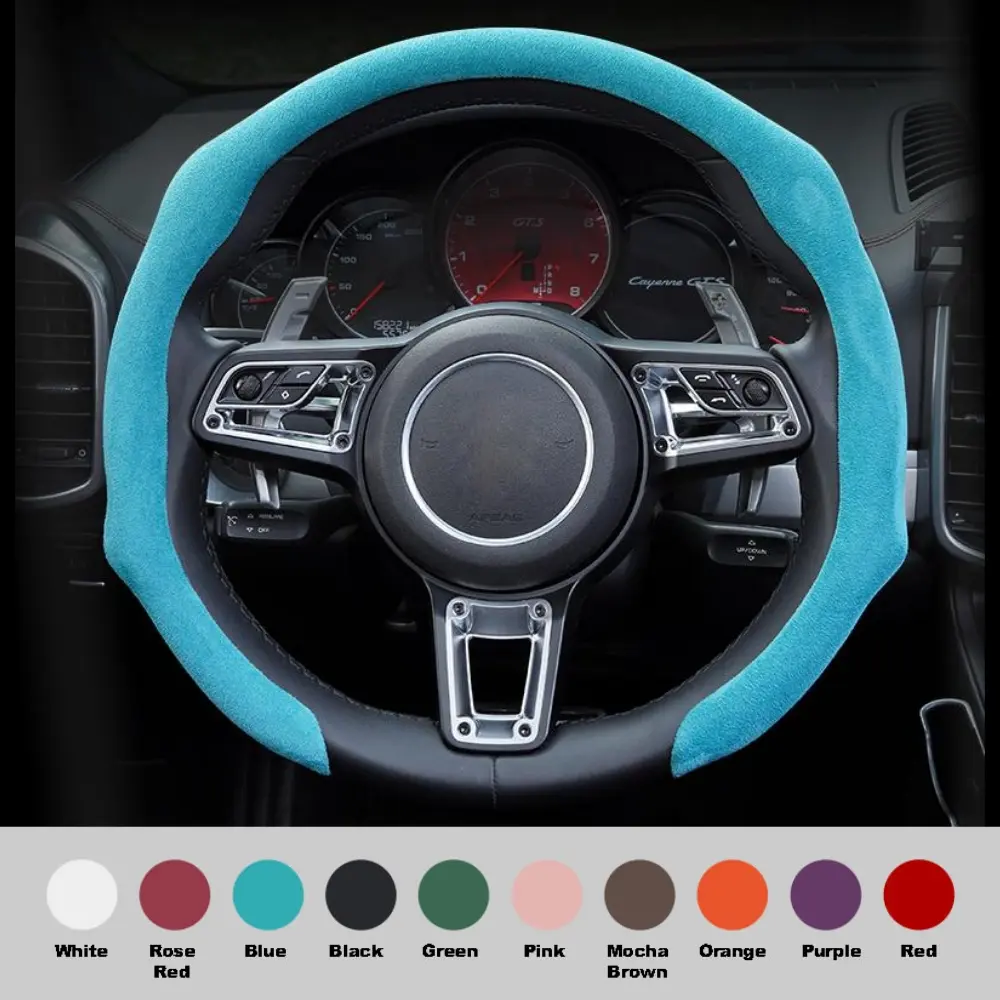 SUPEREVER Automotive Alcantara Leather Look Steering Wheel Cover, 38cm Grey Car Interior Accessory - Durable Cover for Daily Use, Sweat-Absorbing, Non-Slip, Ultra-Thin, Quick Turn, All 4 Seasons, Sleek Cabin Upgrade for Most Cars, Auto Accessories