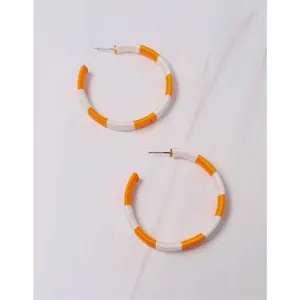 Orange Thread Wrapped Hoop Earrings